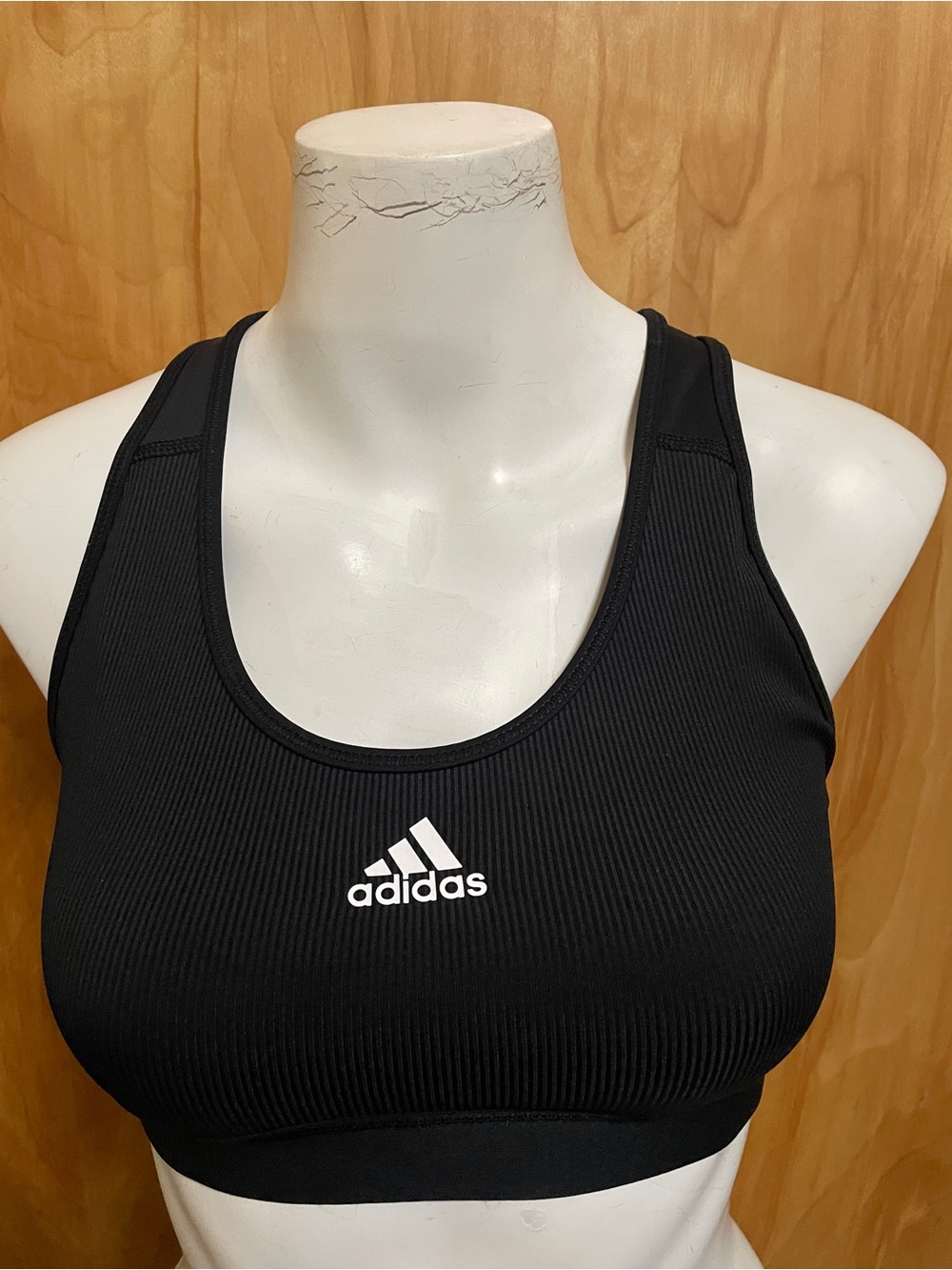 Adidas Believe This 3 Stripe Rib Sports Bra - XS- black